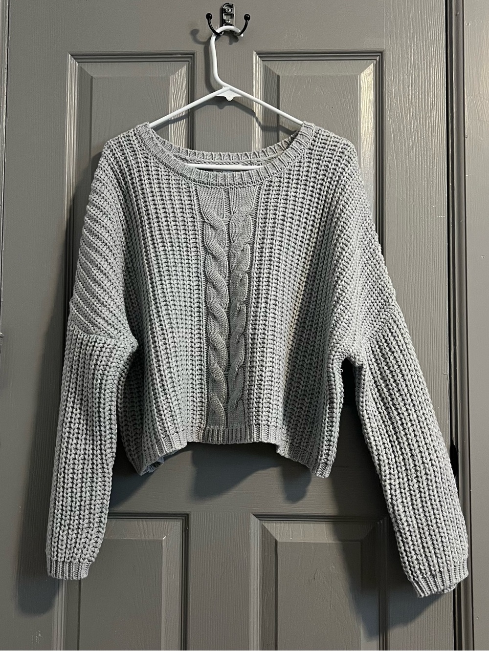 Francesca's Jun + Ivy Light Gray Cable Knit Crop Sweater Neutral Cozy